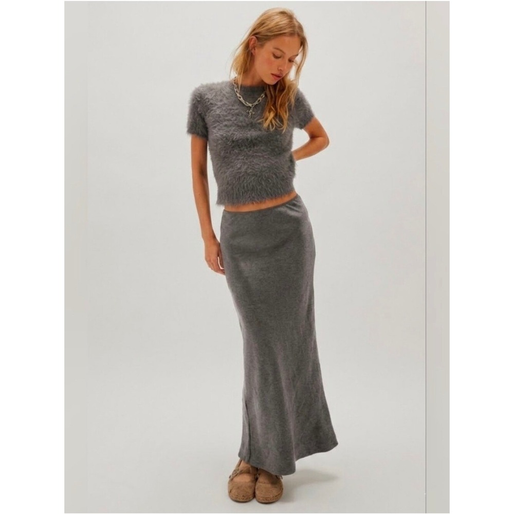 Free People Alexandra Crushed Satin Maxi Skirt Set Brown XS New NWT Elegant